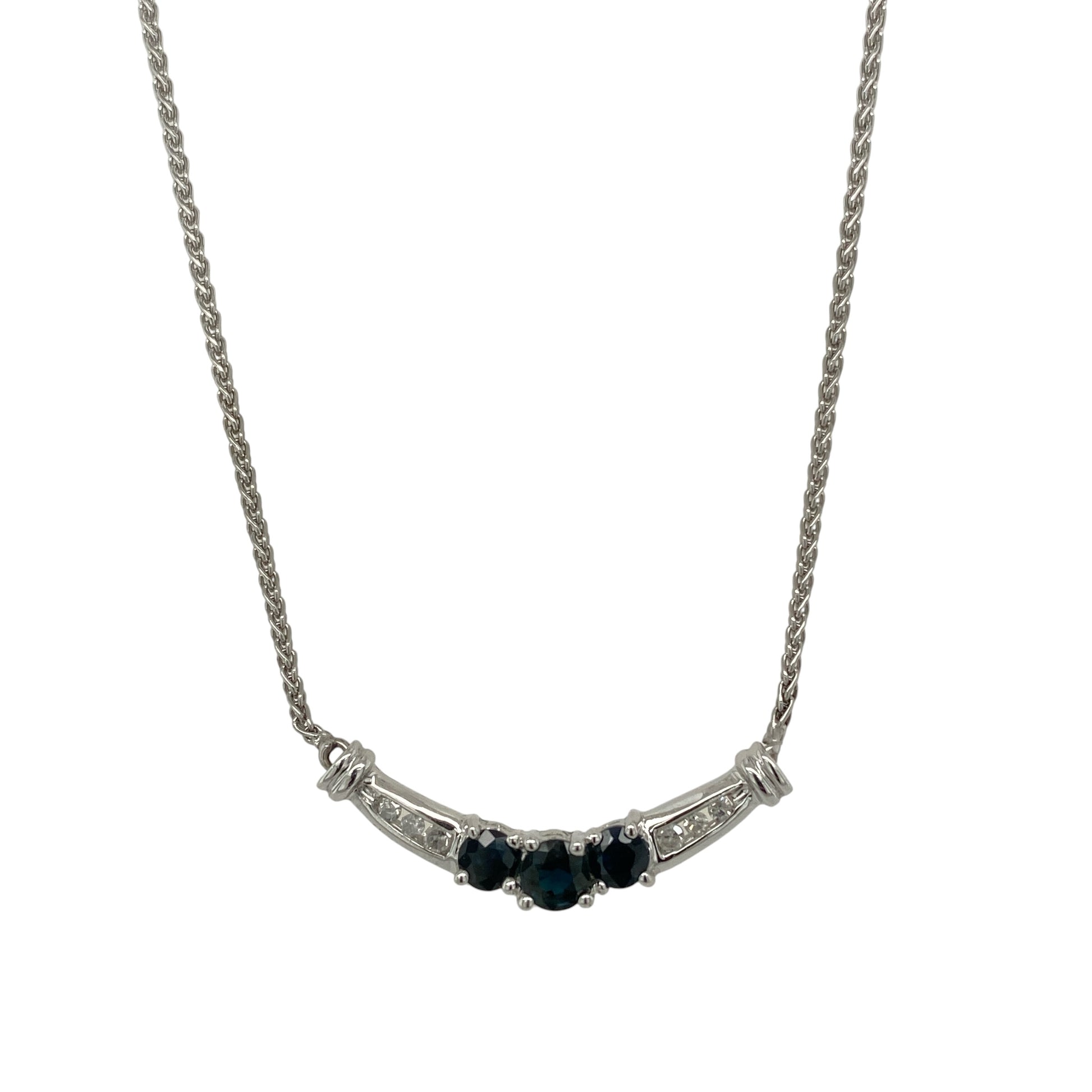10ct White Gold Diamond & Sapphire 17" Necklace