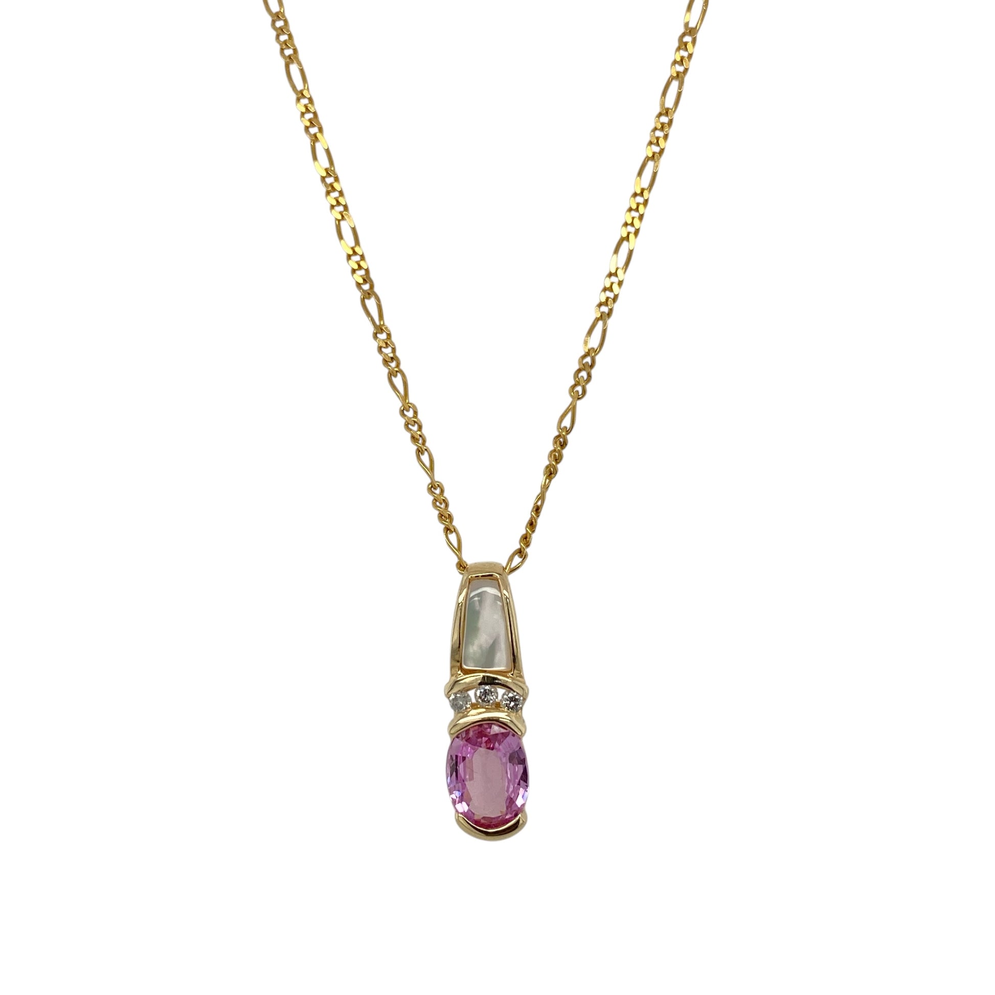14ct Gold Diamond Mother of Pearl & Pink Sapphire 18" Necklace