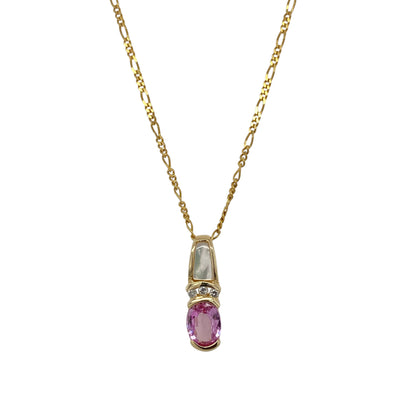 14ct Gold Diamond Mother of Pearl & Pink Sapphire 18" Necklace