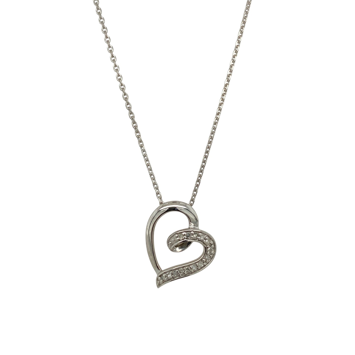 9ct White Gold & Diamond Open Heart 18" Necklace