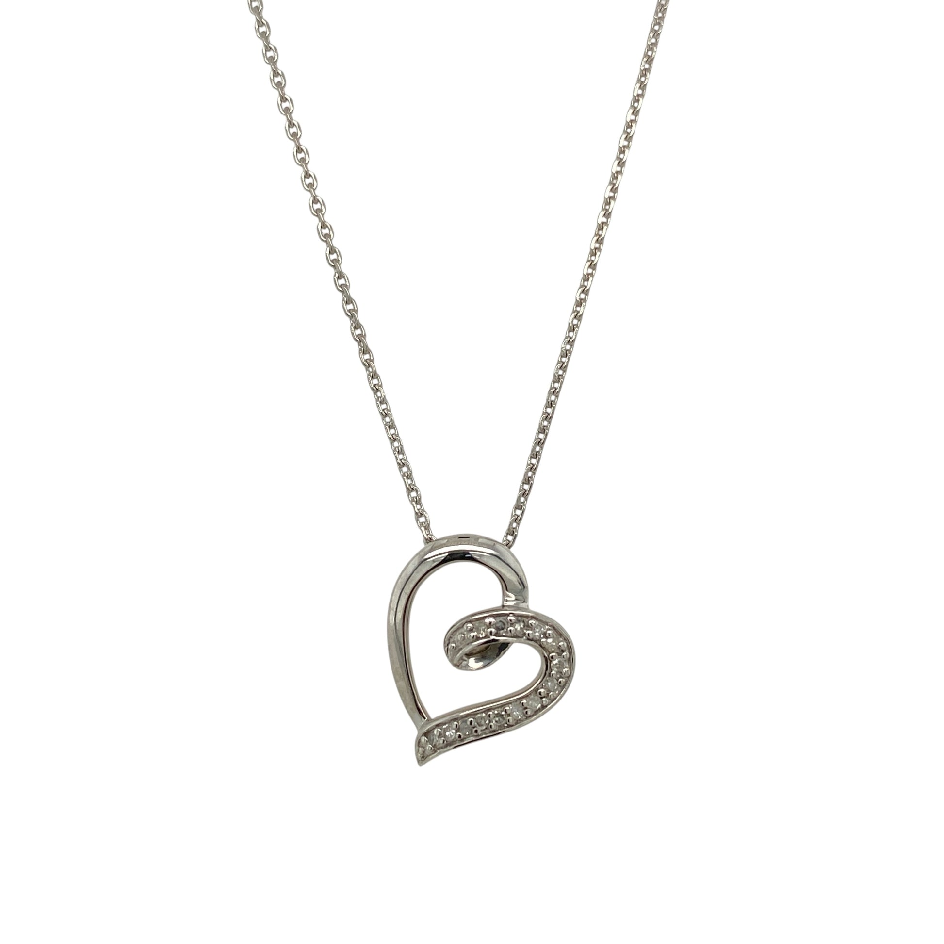 9ct White Gold & Diamond Open Heart 18" Necklace