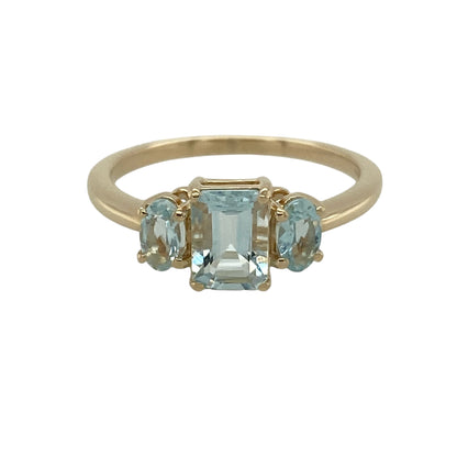 9ct Gold & Aqua Trilogy Ring