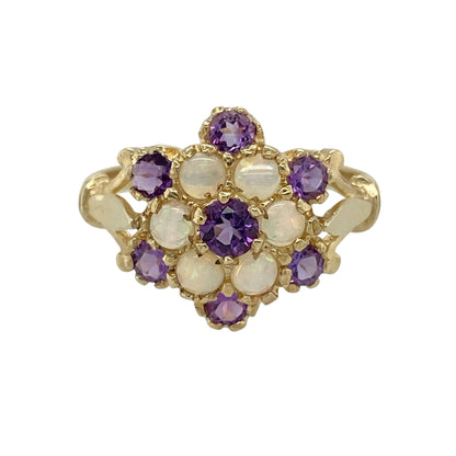 9ct Gold Amethyst & Opalique Cluster Ring