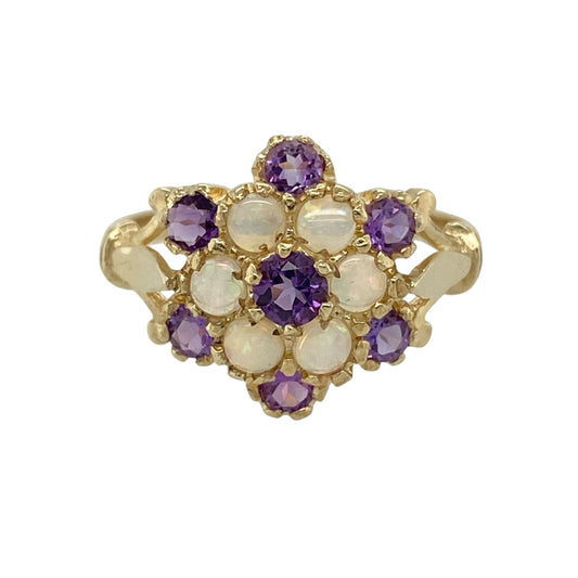 9ct Gold Amethyst & Opalique Cluster Ring