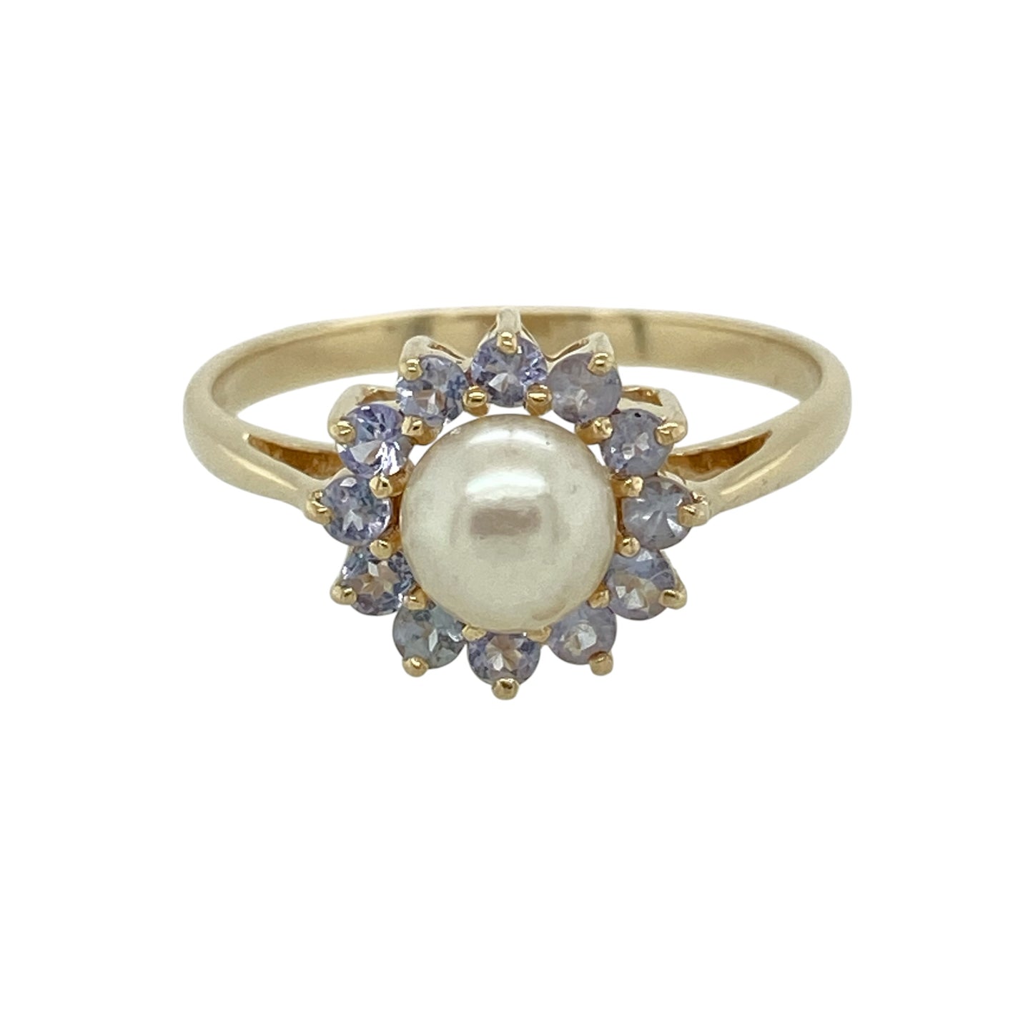 9ct Gold Pearl & Tanzanite Cluster Ring