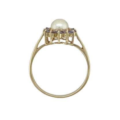 9ct Gold Pearl & Tanzanite Cluster Ring