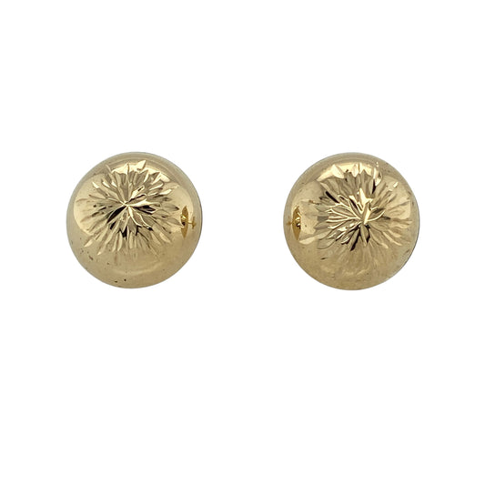 Add timeless elegance to your jewellery collection with these pre-owned 9ct yellow gold patterned round dome stud earrings, featuring a beautifully textured finish that catches the light from every angle.

Design: The earrings feature a classic round dome shape measuring approximately 13mm in diameter, enhanced with an attractive patterned finish that adds texture, depth and sparkle. Their timeless design makes them a versatile choice for both everyday wear and special occasions.