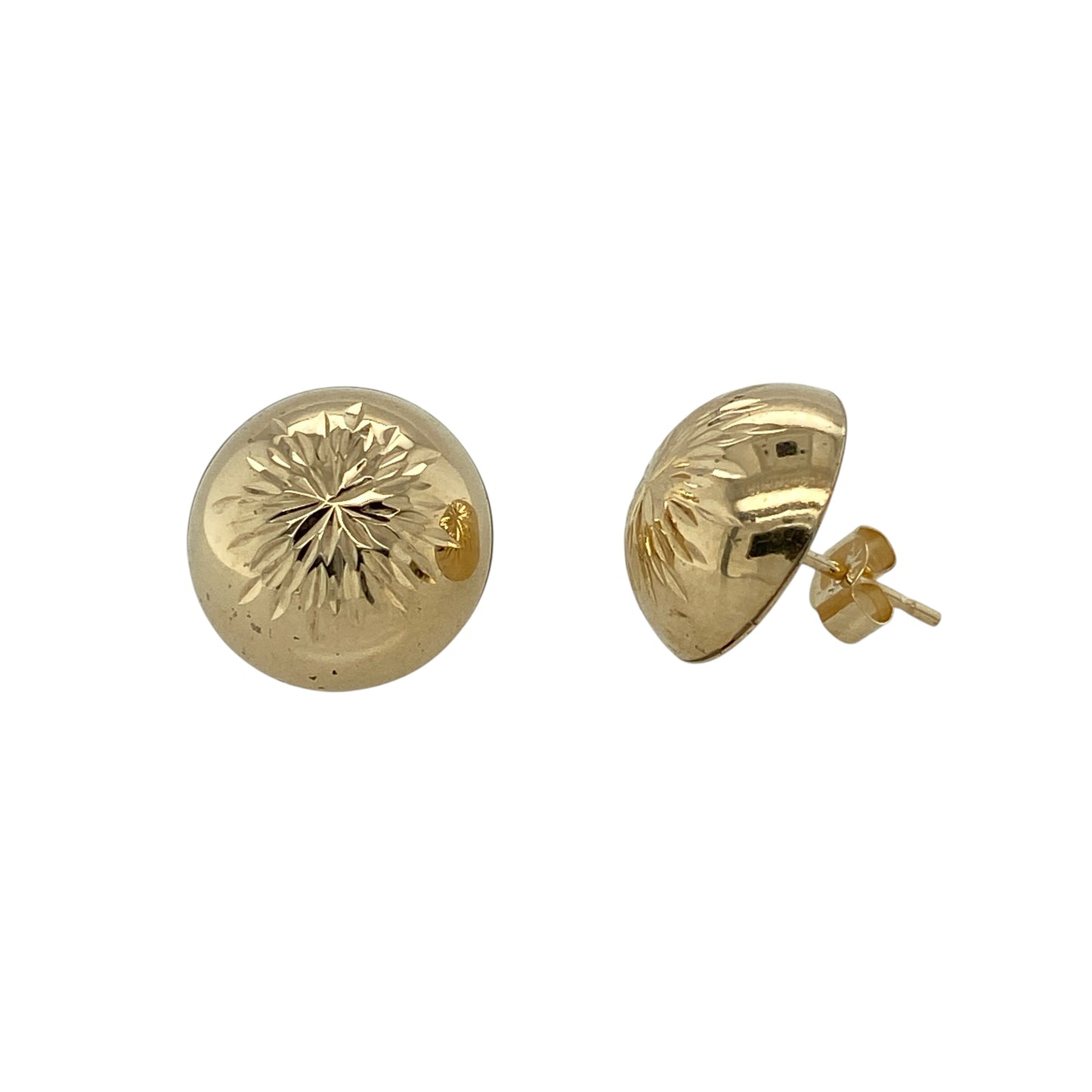 9ct Gold Patterned Round Dome Stud Earrings