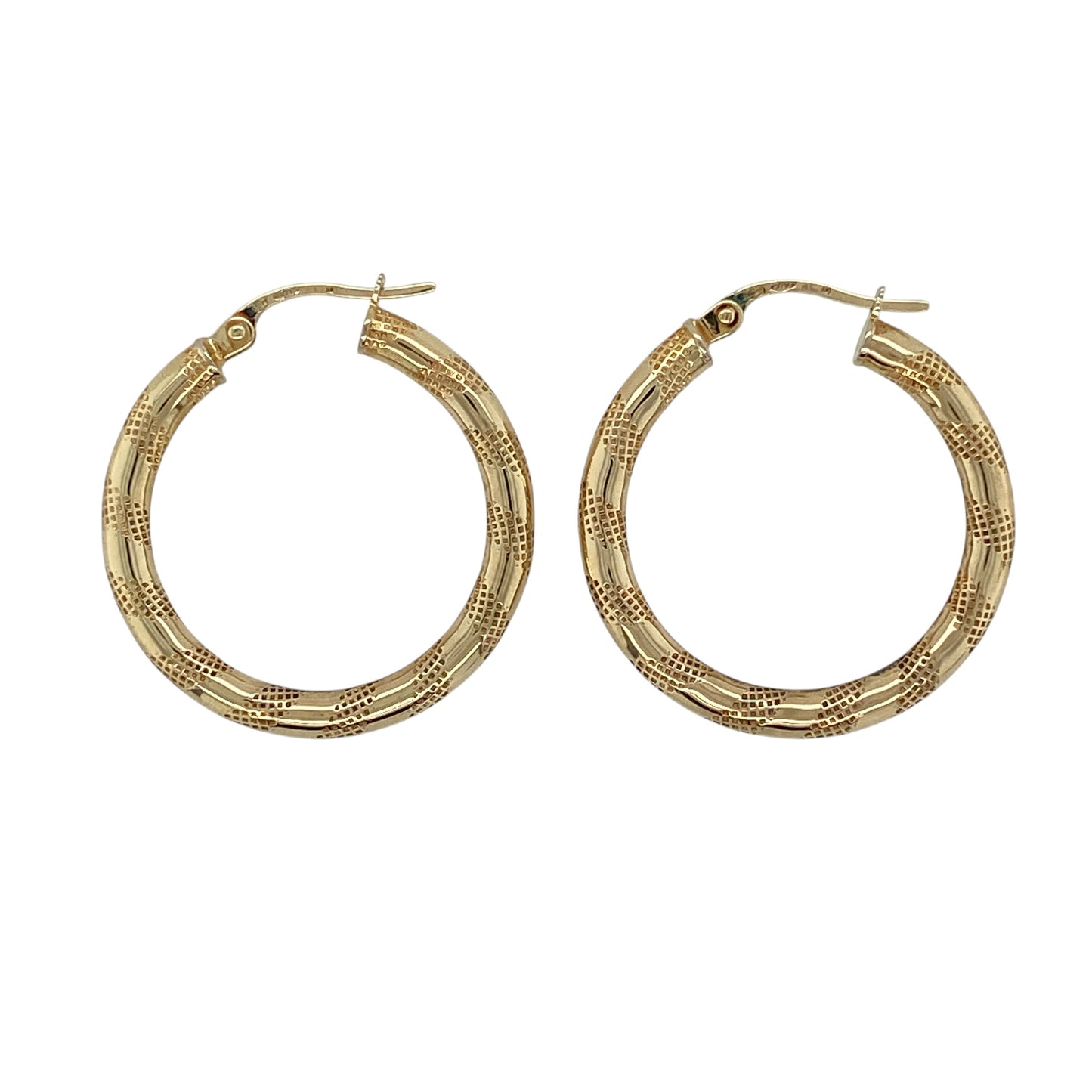 9ct Gold Stripe Patterned Hoop Creole Earrings