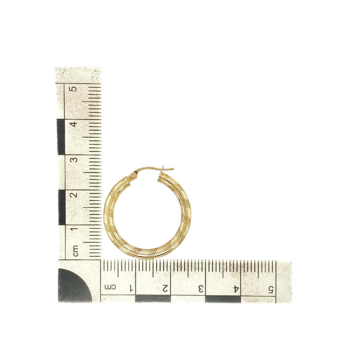 9ct Gold Stripe Patterned Hoop Creole Earrings