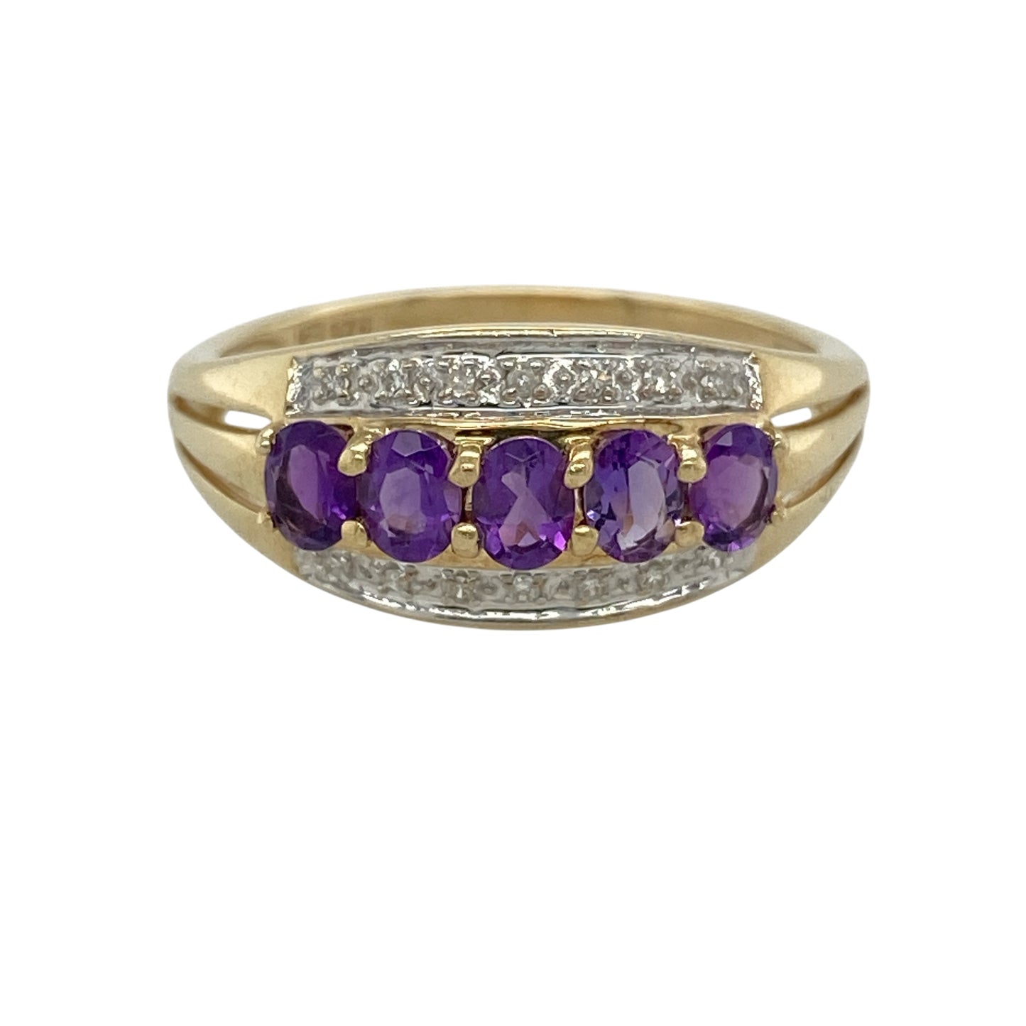 9ct Gold Diamond & Amethyst Band Ring