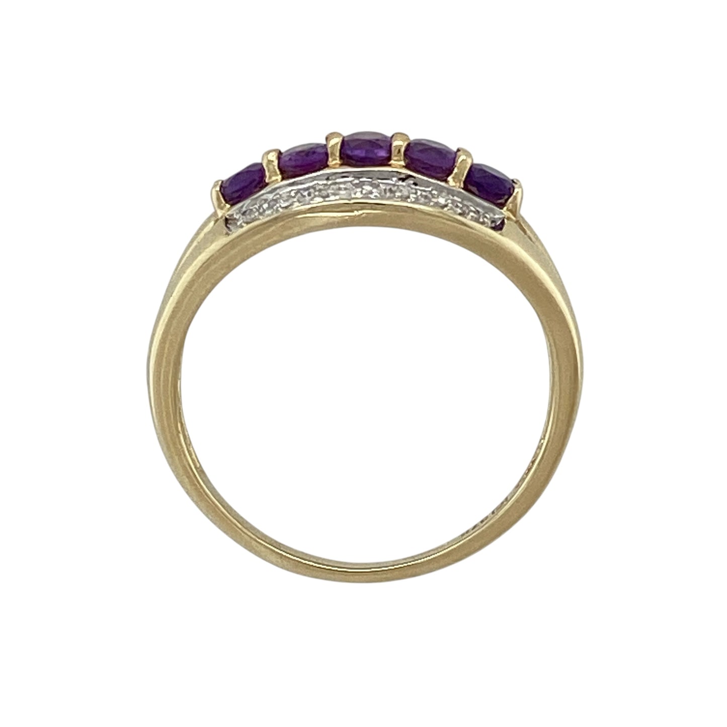 9ct Gold Diamond & Amethyst Band Ring