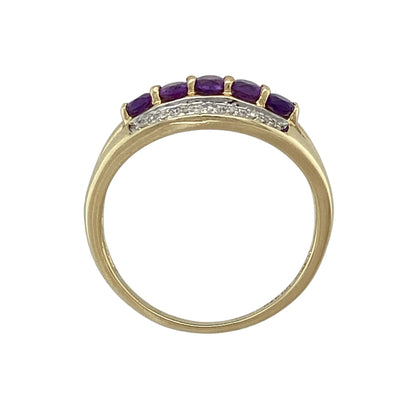 9ct Gold Diamond & Amethyst Band Ring