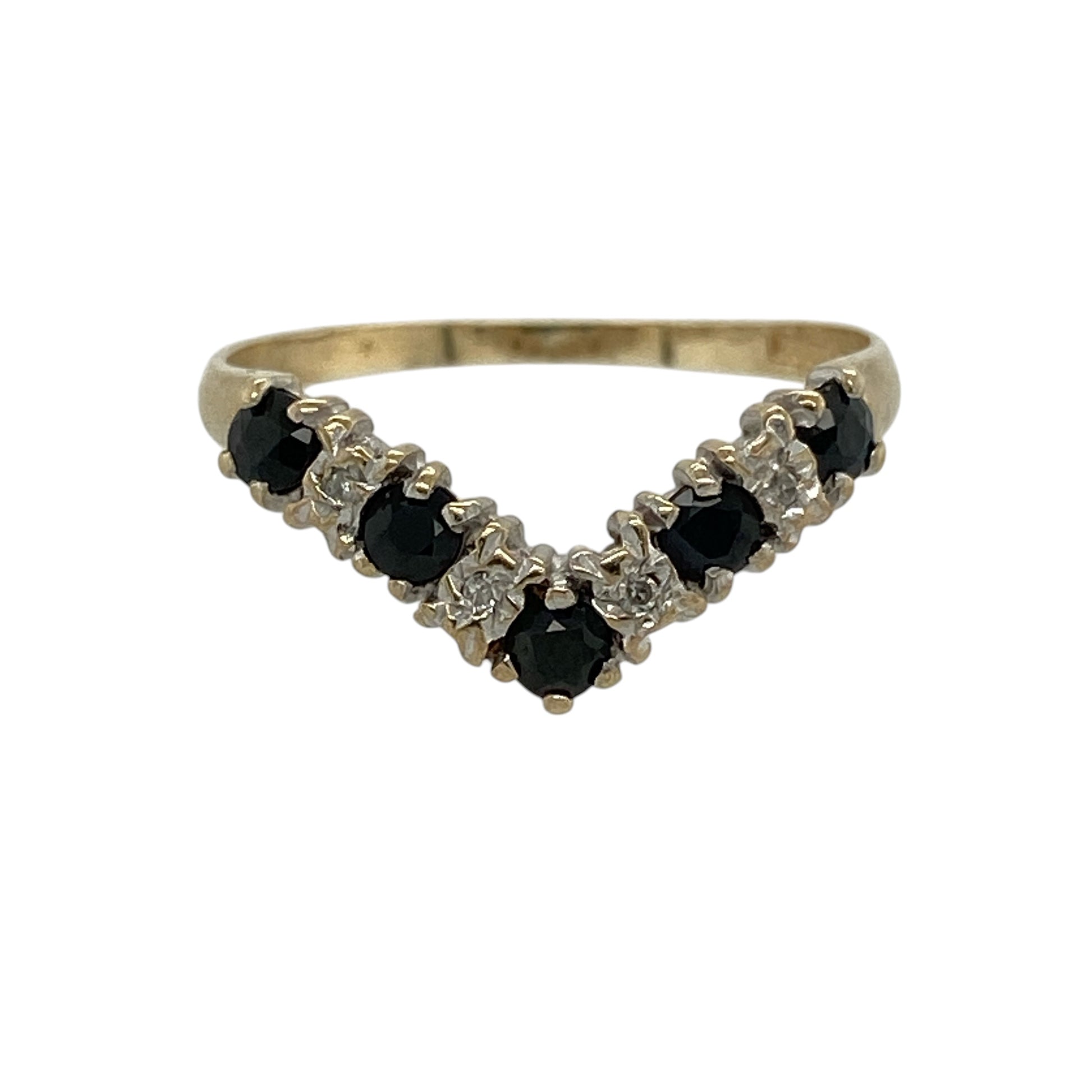 9ct Gold Diamond & Sapphire Wishbone Ring