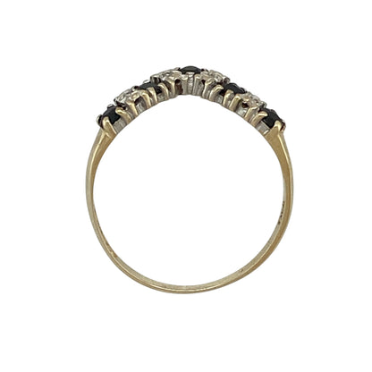 9ct Gold Diamond & Sapphire Wishbone Ring