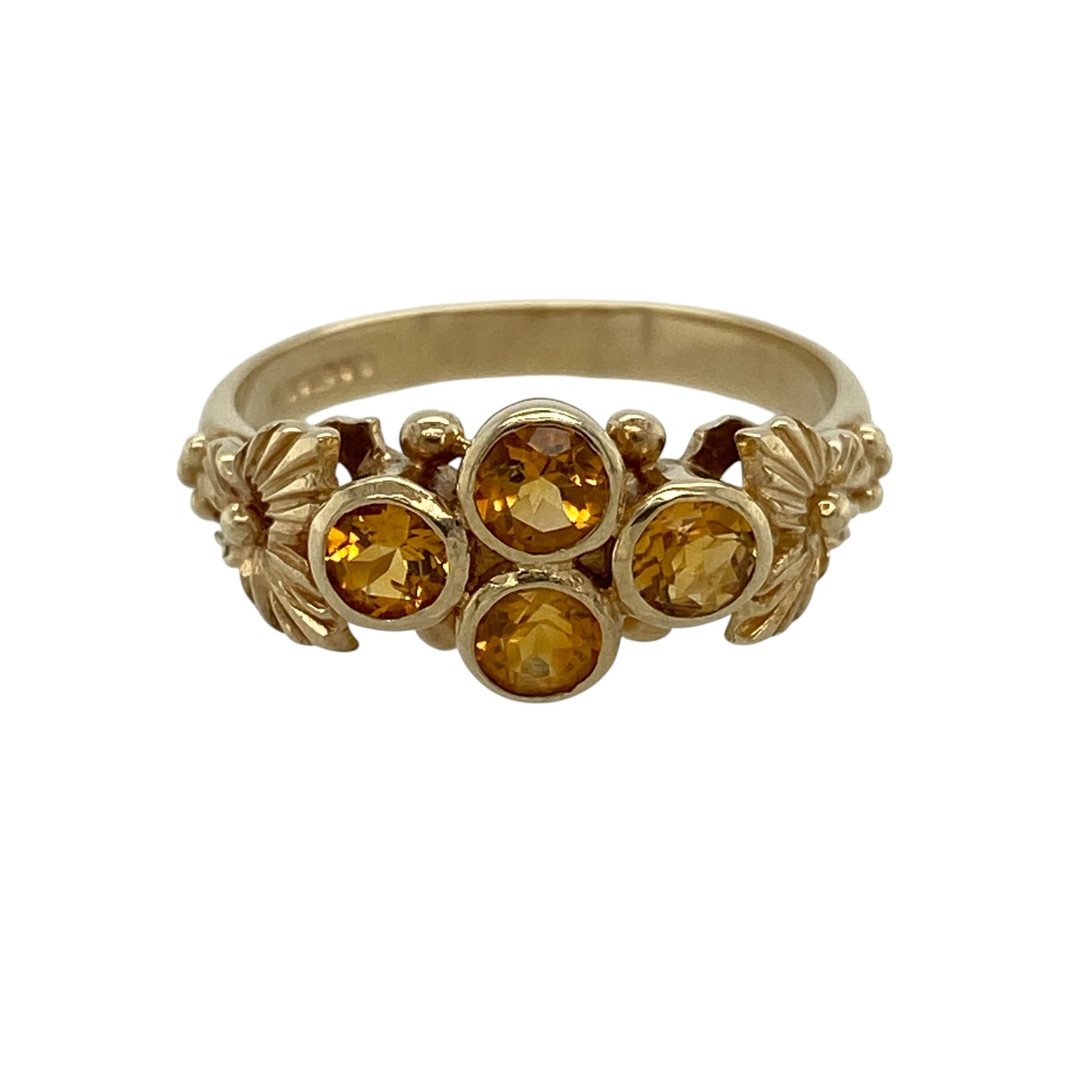 9ct Gold & Citrine Cluster Flower Ring