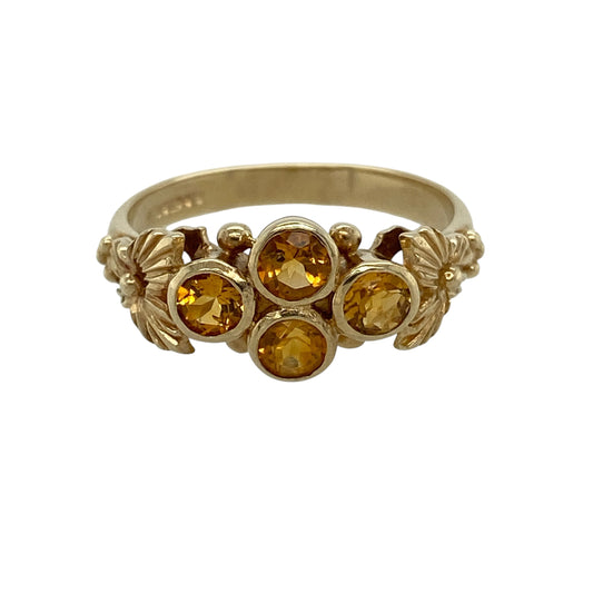 9ct Gold & Citrine Cluster Flower Ring