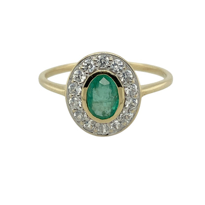 9ct Gold Emerald & Cubic Zirconia Cluster Ring