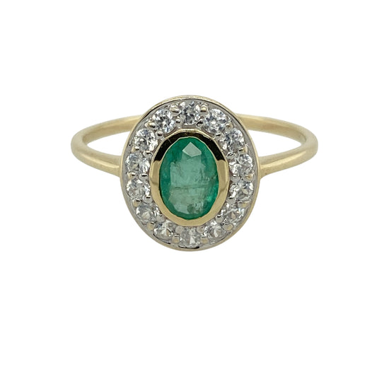 9ct Gold Emerald & Cubic Zirconia Cluster Ring