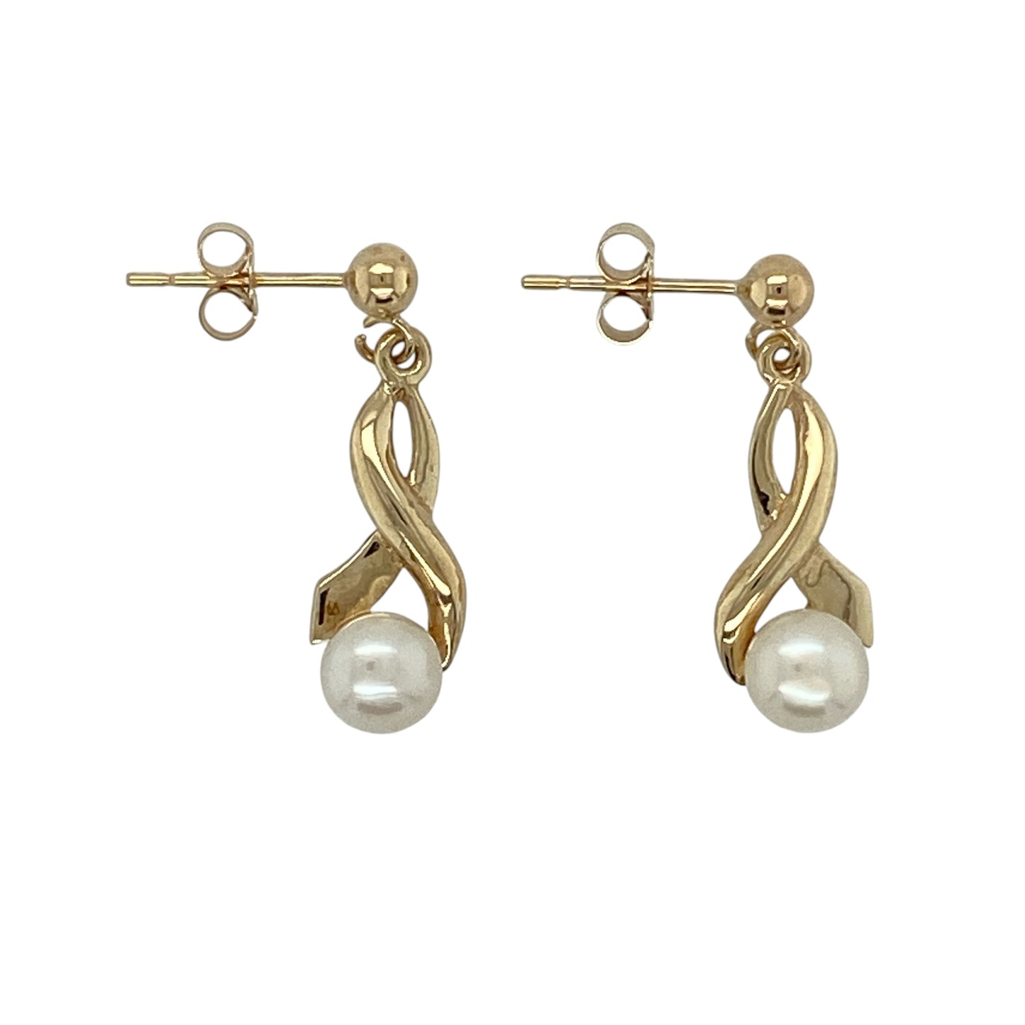 9ct Gold Pearl Twist Drop Earrings