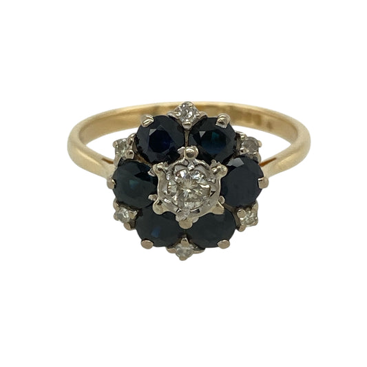 18ct Gold Diamond & Sapphire Cluster Ring