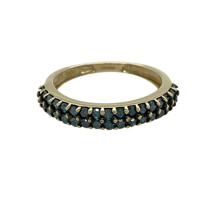 9ct Gold & Blue Diamond Two Row Band Ring