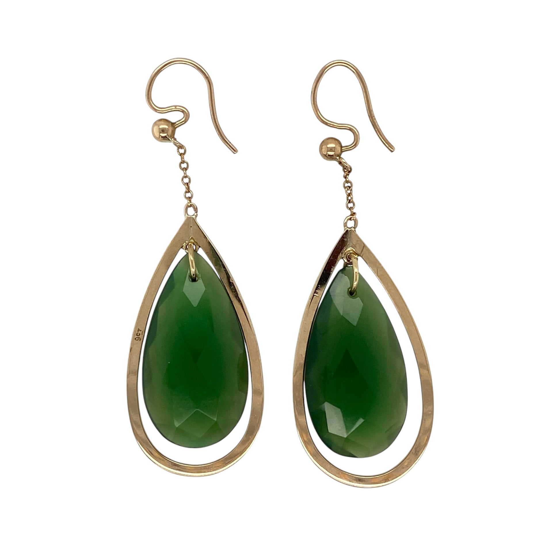 9ct Gold & Green Teardrop Stone Drop Earrings