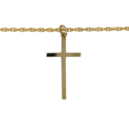 Carry a timeless symbol of faith with this pre-owned 9ct yellow gold plain cross pendant necklace, featuring a classic polished cross suspended from an elegant 15-inch Prince of Wales chain.

Design: The necklace showcases a beautifully crafted plain cross pendant with a smooth polished finish that highlights its clean, classic lines. Measuring approximately 3.1cm in length including the bail, the cross offers a refined yet noticeable presence, making it suitable for everyday wear or special occasions.