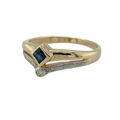 9ct Gold Diamond & Sapphire Wishbone Ring