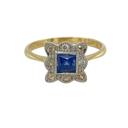 18ct Gold & Platinum Diamond & Sapphire Cluster Ring