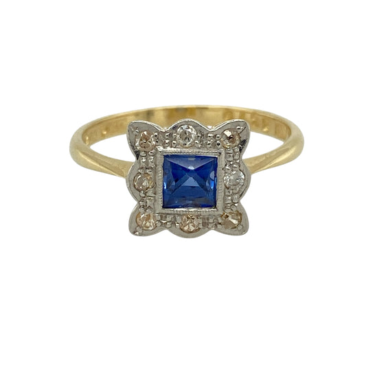 18ct Gold & Platinum Diamond & Sapphire Cluster Ring