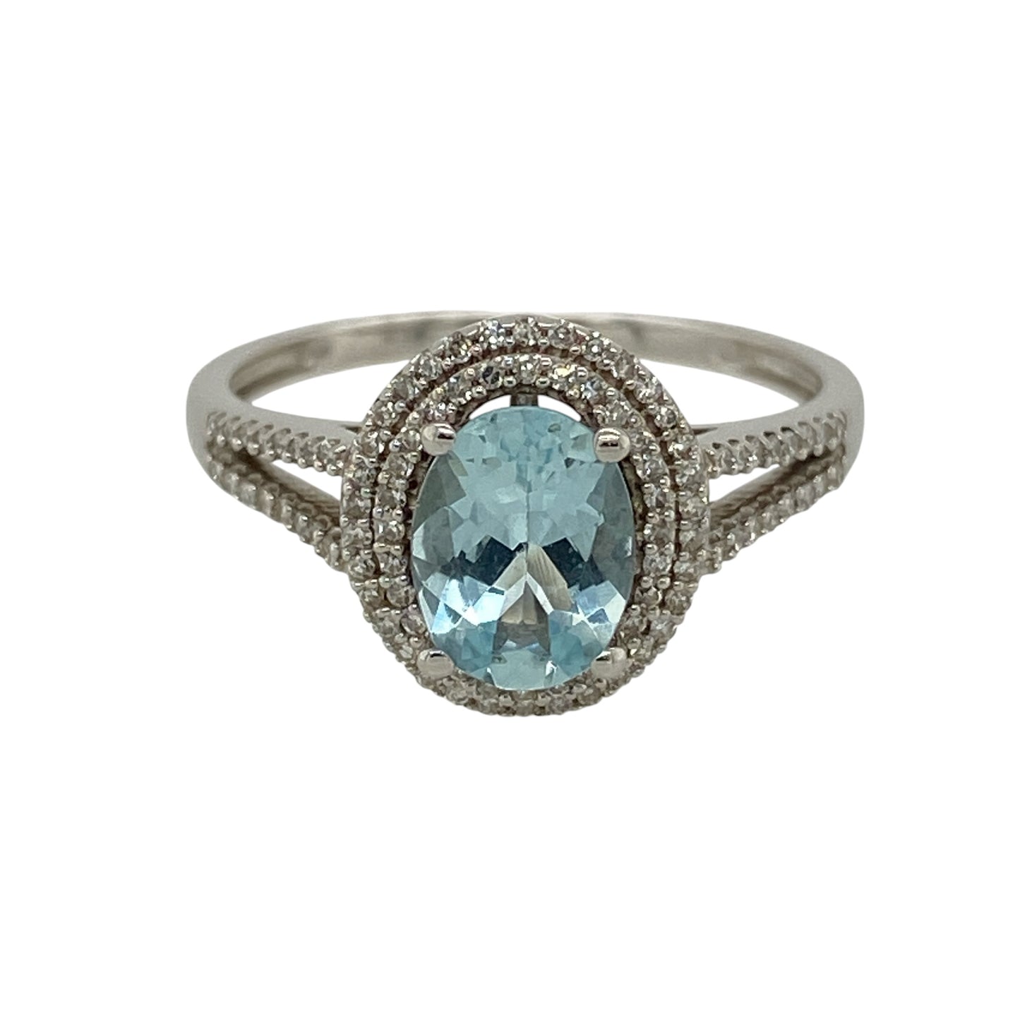 9ct White Gold Diamond & Blue Stone Ring