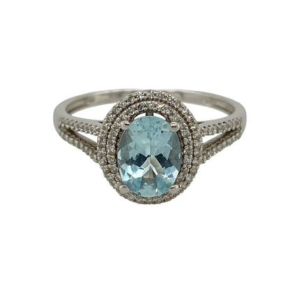 9ct White Gold Diamond & Blue Stone Ring