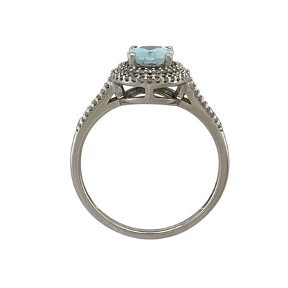 9ct White Gold Diamond & Blue Stone Ring