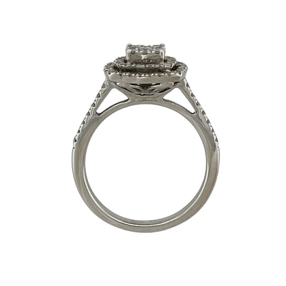 9ct White Gold & Diamond Square Halo Cluster Ring