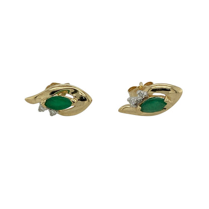 Add a touch of timeless colour to your jewellery collection with these pre-owned 9ct yellow gold diamond and emerald stud earrings, featuring elegant marquise-cut emeralds accented by sparkling diamonds.

Design: These beautiful stud earrings showcase vibrant marquise-cut emeralds, each measuring approximately 6mm by 3mm. Sparkling diamond accents enhance the rich green gemstones, creating a classic and sophisticated design that is perfect for both everyday wear and special occasions.