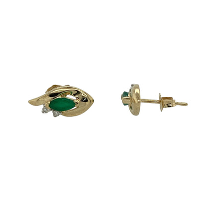 9ct Gold Diamond & Emerald Stud Earrings