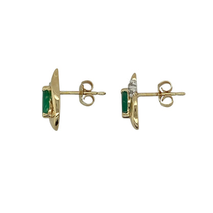9ct Gold Diamond & Emerald Stud Earrings