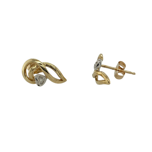 9ct Gold & Diamond Heart Swirl Stud Earrings