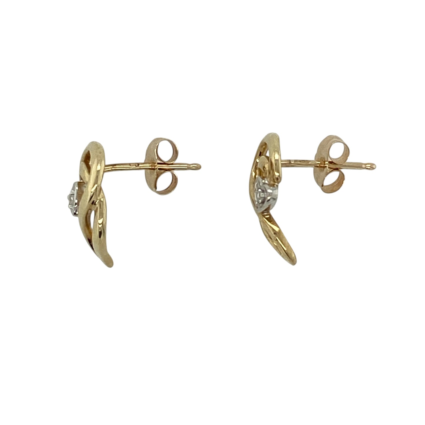 9ct Gold & Diamond Heart Swirl Stud Earrings