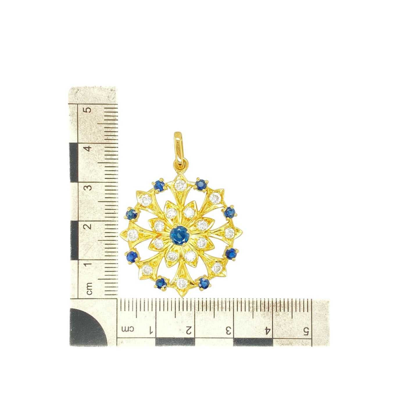 18ct Gold Diamond & Sapphire Vintage Style Flower Pendant