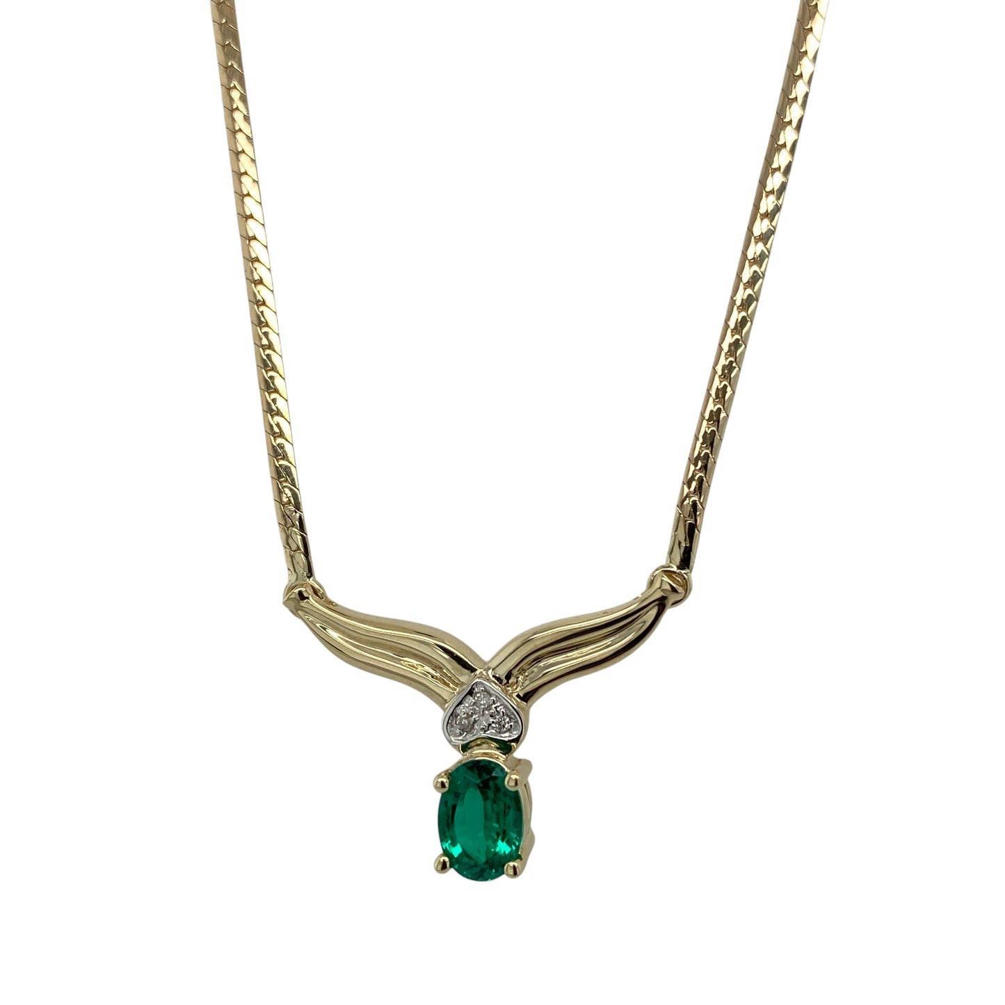 9ct Gold Diamond & Emerald 16" Necklace