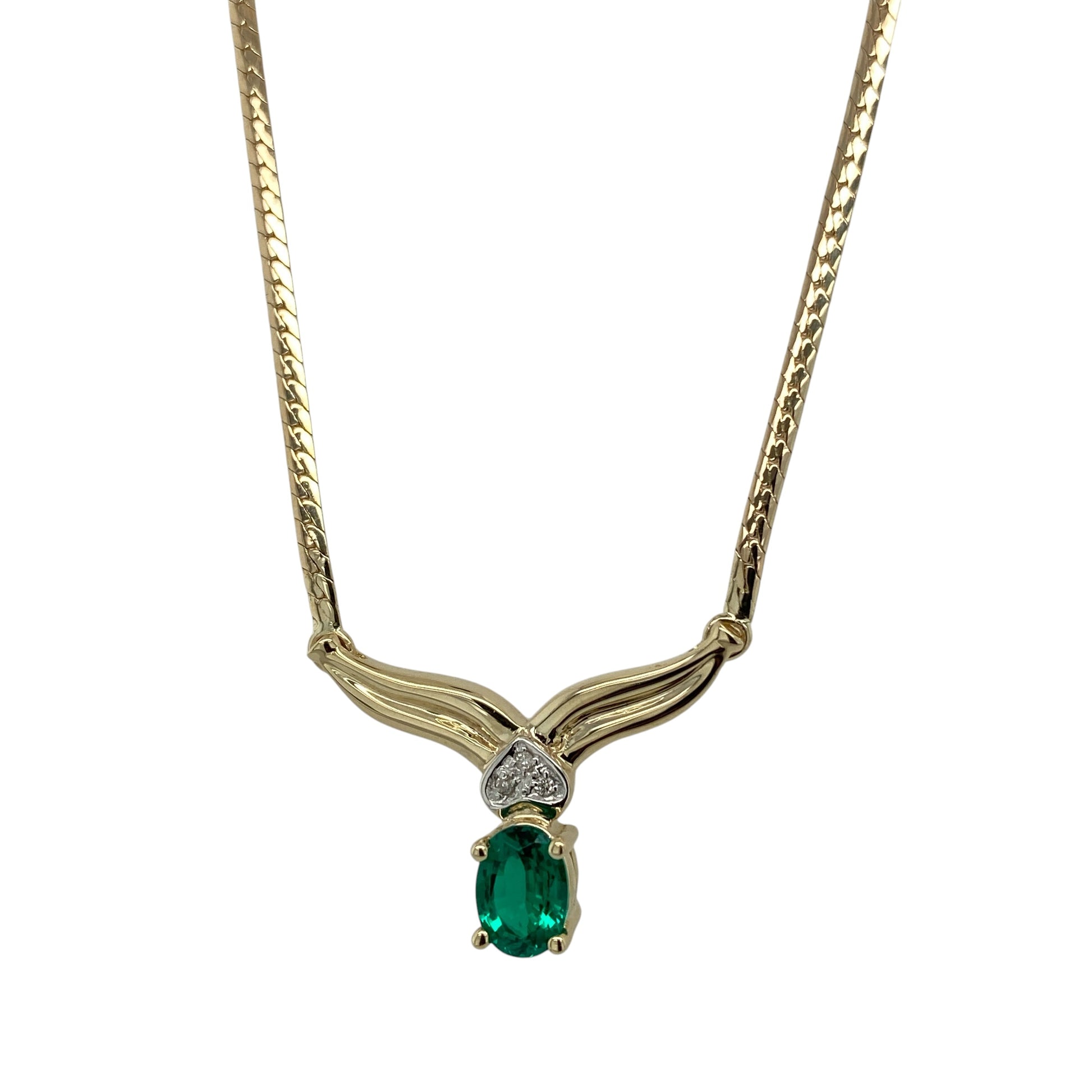9ct Gold Diamond & Emerald 16" Necklace