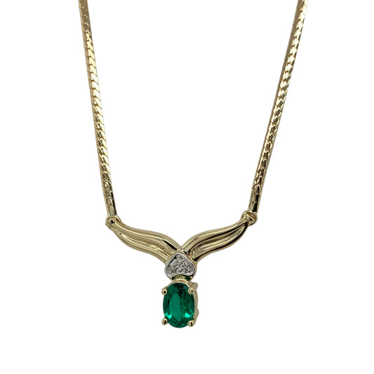 9ct Gold Diamond & Emerald 16" Necklace