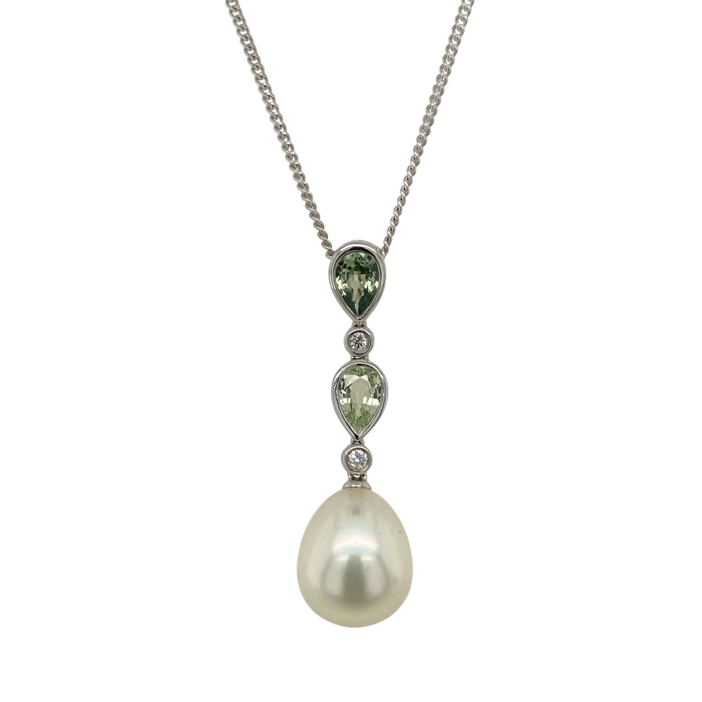 18ct White Gold Diamond Pearl & Topaz 18" Necklace