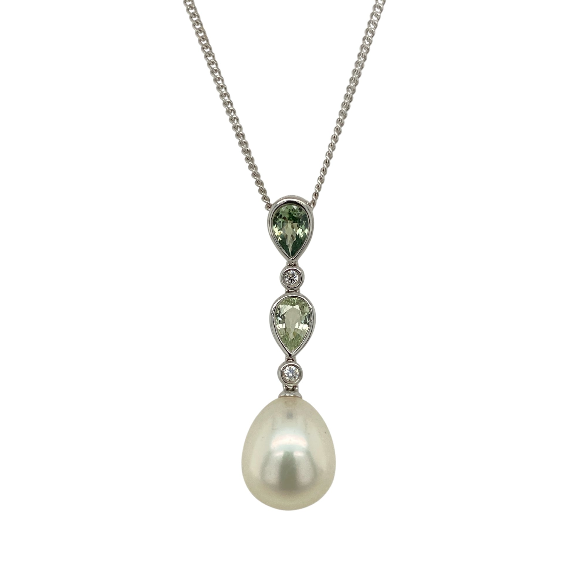 18ct White Gold Diamond Pearl & Topaz 18" Necklace