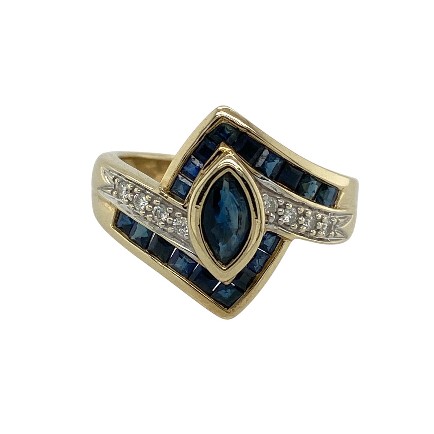 9ct Gold Diamond & Sapphire Marquise Ring