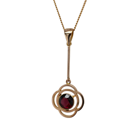 9ct Gold & Ruby Vintage Style Flower 18" Necklace