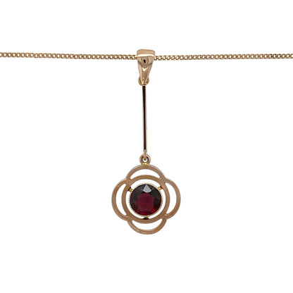 Add romantic vintage-inspired elegance to your jewellery collection with this pre-owned 9ct rose gold ruby flower drop pendant necklace, featuring a beautiful floral design and rich red gemstone centrepiece.

Design: The necklace showcases an elegant vintage-style flower drop pendant set with a striking round ruby measuring approximately 6mm in diameter.