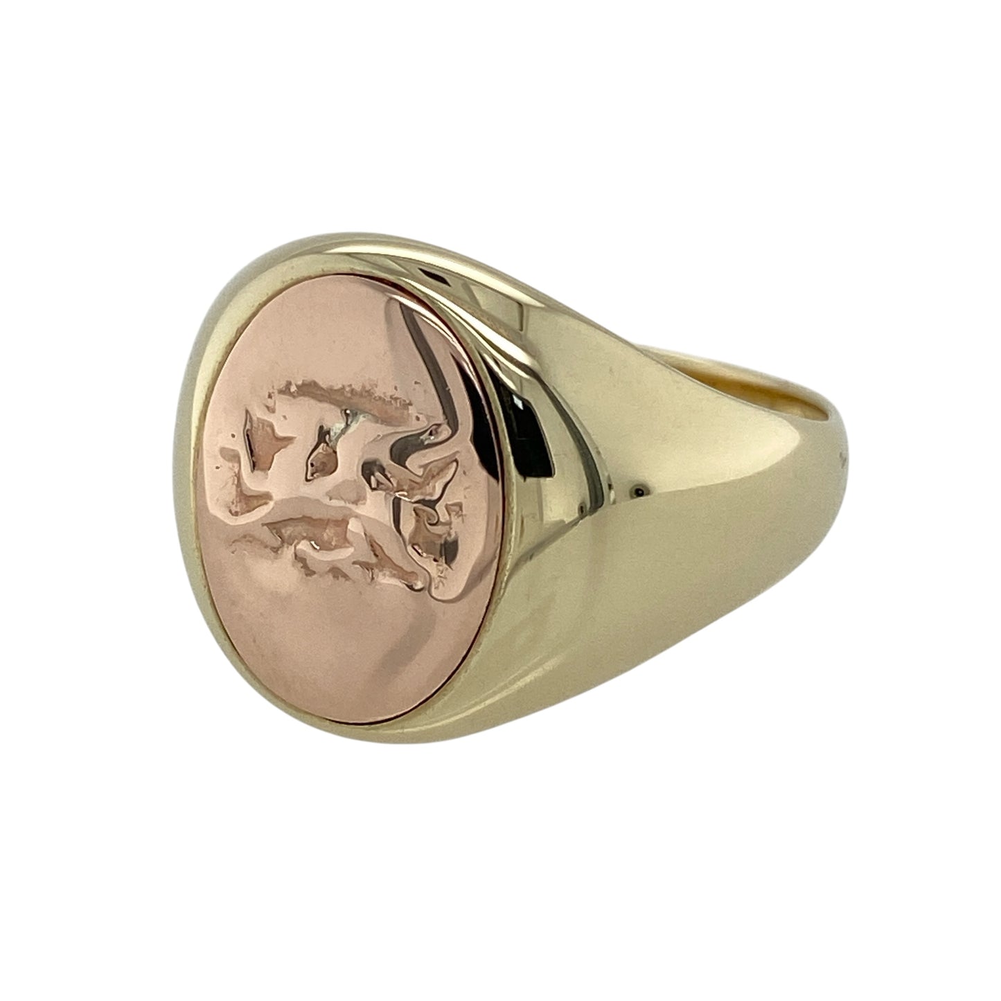 Celebrate Welsh heritage with this pre-owned 9ct yellow and rose gold Clogau Welsh Dragon oval signet ring, featuring the iconic Welsh Dragon in a bold signet design that combines timeless style with meaningful symbolism.

Design: The ring showcases a striking oval signet face measuring approximately 17mm high, featuring the famous Welsh Dragon motif in contrasting rose gold. The bold design creates an impressive statement while reflecting the distinctive style associated with Clogau jewellery.